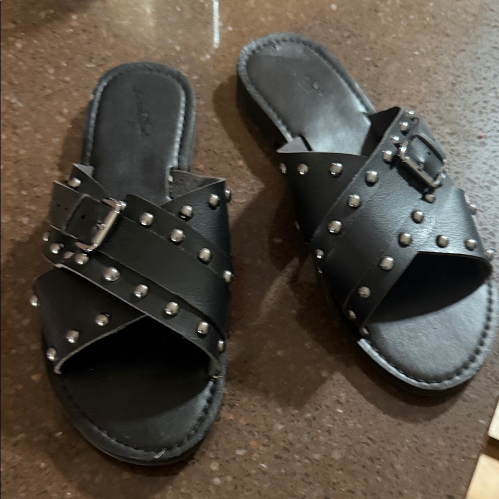 Universal thread Studded Black Slide Sandals - image 1